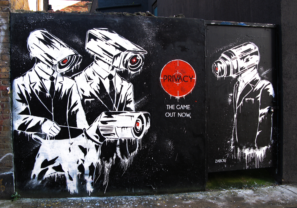 Zabou: 'Privacy' - street art piece with stencil + spray paint, Chance Street, London, 2014