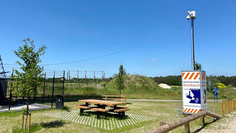 Picknicktafel met bewakingscamera